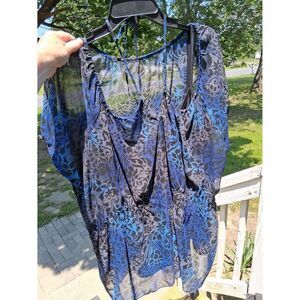 2 Pc Tank Top w/Sheer Top Daisy Fuentes 2X Black & Blue Floral